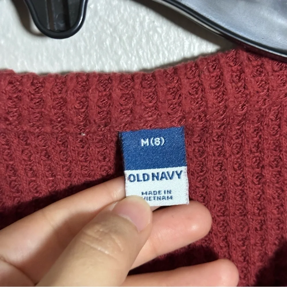 Old Navy Kids Girl waffle-knit Henley sweater Burgundy/maroon‎ Size M(8)